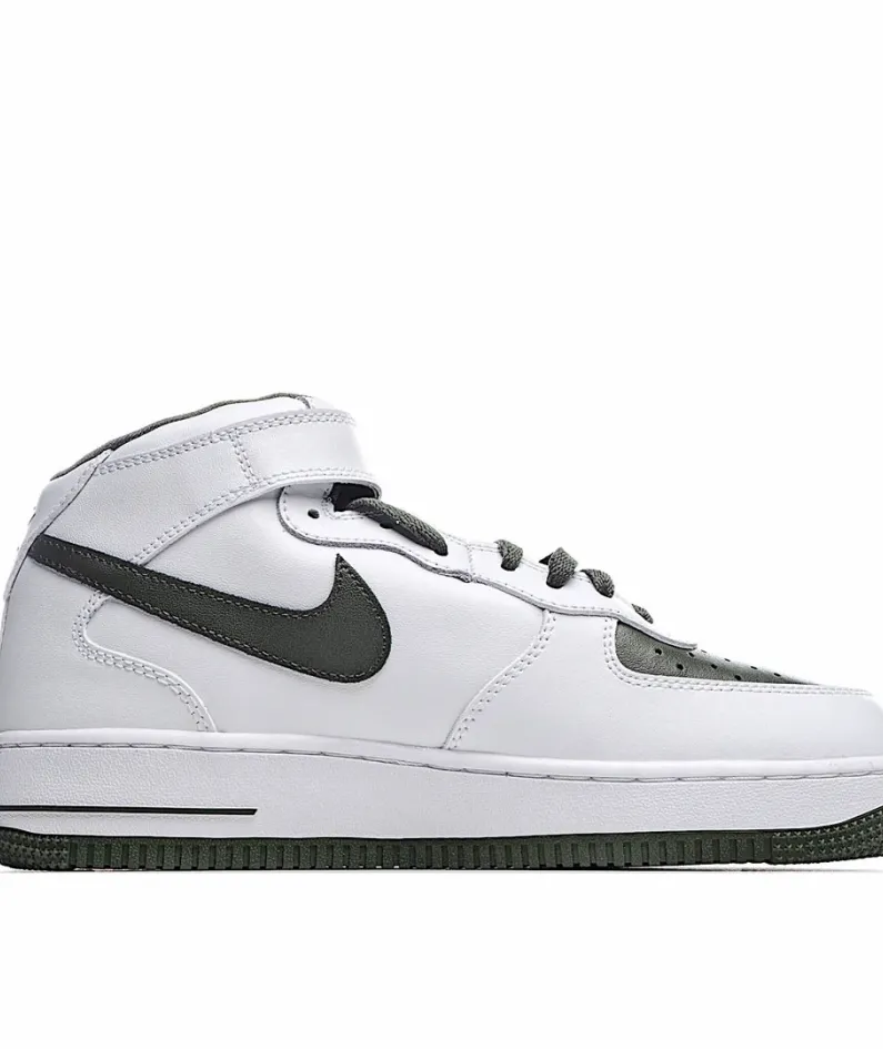 Nike Air Force 1 MID White and Green Mid-Top Sneakers