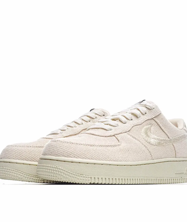 Stussy x Nike Air Force 1 Low Off-White Linen Embroidered Hook