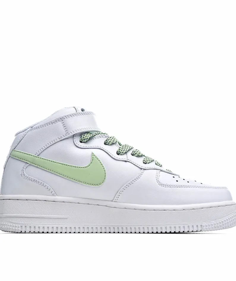 Nike Air Force 1 Mid Mid Top White and Green Reflective Gypsophila