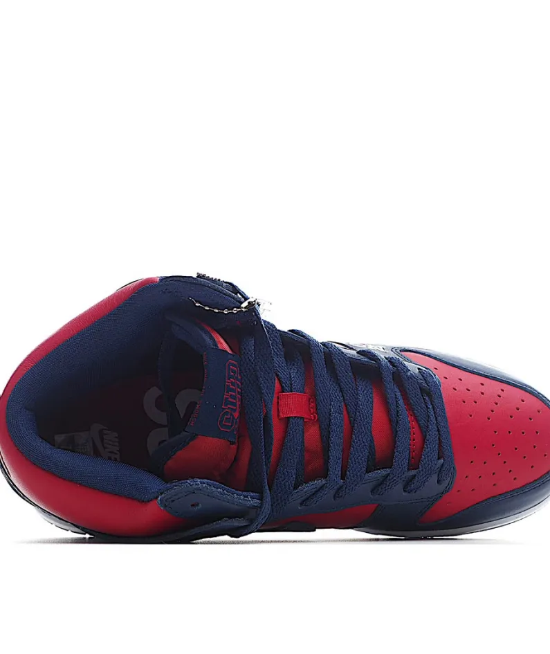 Supreme x Nike SB Dunk High "By Any Means" Red and Blue Sneakers