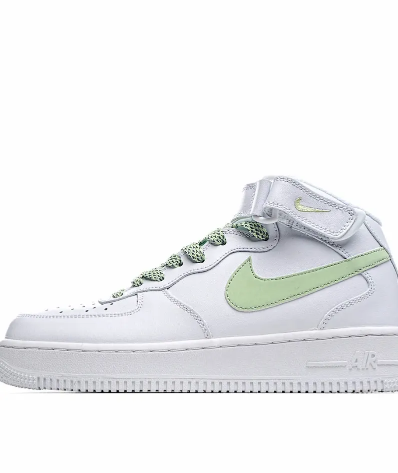 Nike Air Force 1 Mid Mid Top White and Green Reflective Gypsophila