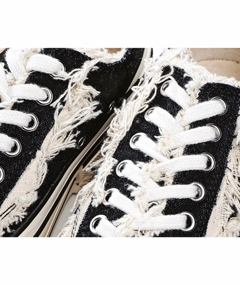 xVESSEL GOP Low Canvas Vulcanized Sneakers "Black, Beige and White Tassel" F19X001