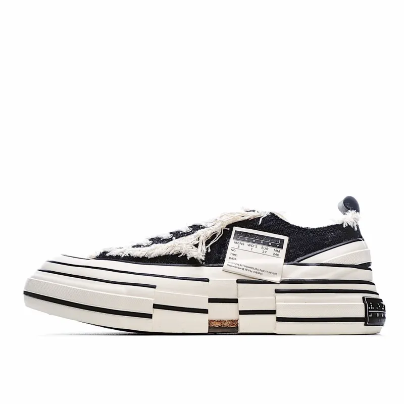 xVESSEL GOP Low Canvas Vulcanized Sneakers "Black, Beige and White Tassel" F19X001