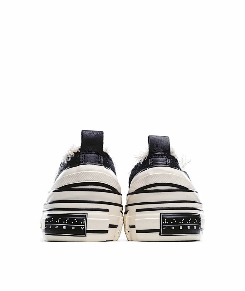 xVESSEL GOP Low Canvas Vulcanized Sneakers "Black, Beige and White Tassel" F19X001