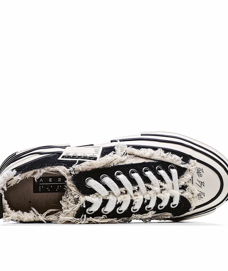 xVESSEL GOP Low Canvas Vulcanized Sneakers "Black, Beige and White Tassel" F19X001