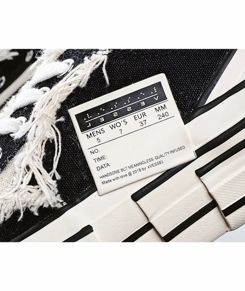 xVESSEL GOP Low Canvas Vulcanized Sneakers "Black, Beige and White Tassel" F19X001