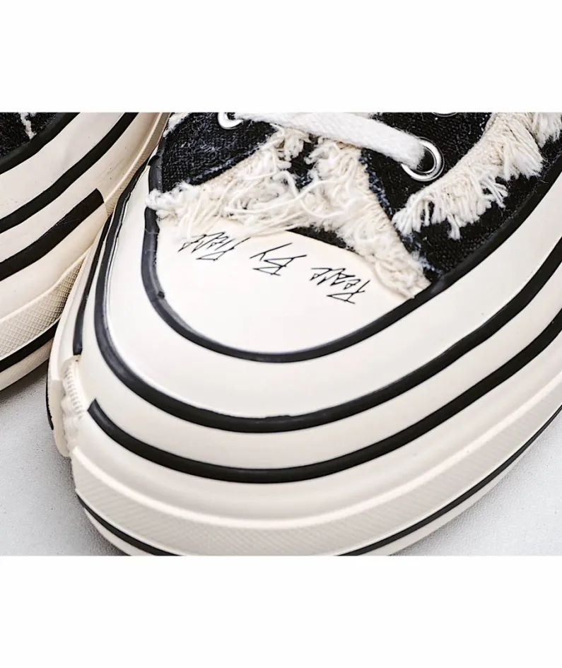 xVESSEL GOP Low Canvas Vulcanized Sneakers "Black, Beige and White Tassel" F19X001