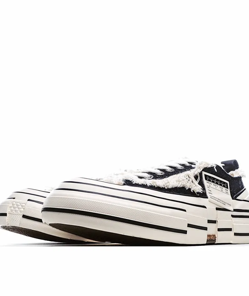 xVESSEL GOP Low Canvas Vulcanized Sneakers "Black, Beige and White Tassel" F19X001