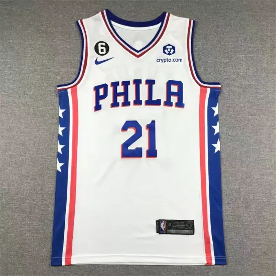 Vintage Philadelphia 76ers Sixers Joel Embiid basketball jersey white Vintage Philadelphia 76ers Sixers Joel Embiid basketball jersey white