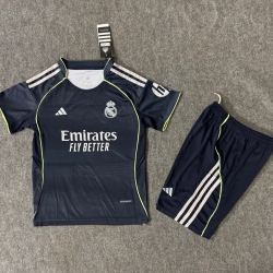 Kid Size Real Madrid CF 2025/26 away football shirt shorts set