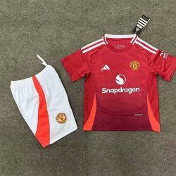Kid Size Manchester United F.C. 2024/25 home football shirt shorts set