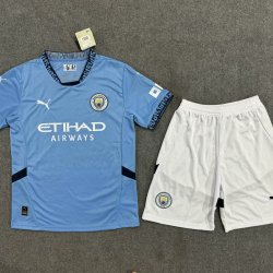 Kid Size Manchester City F.C. 2024/25 home football shirt shorts set