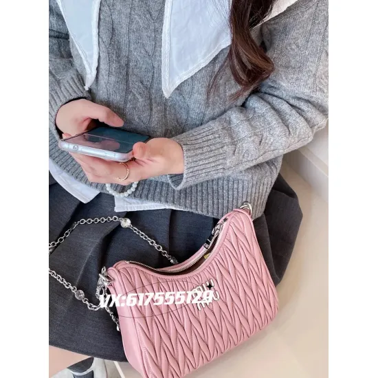 Matelassé Nappa Leather Shoulder Bag  Pink