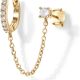 PAVOI 14K Gold Chain Earrings for Women | Double Piercing Dangle Chain Huggie Hoop Earrings | Cubic Zirconia Pearl Stud Ear Cuff Earrings for Women