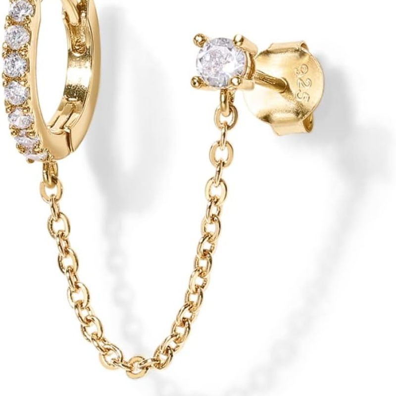 PAVOI 14K Gold Chain Earrings for Women | Double Piercing Dangle Chain Huggie Hoop Earrings | Cubic Zirconia Pearl Stud Ear Cuff Earrings for Women PAVOI 14K Gold Chain Earrings for Women | Double Piercing Dangle Chain Huggie Hoop Earrings | Cubic Zirconia Pearl Stud Ear Cuff Earrings for Women