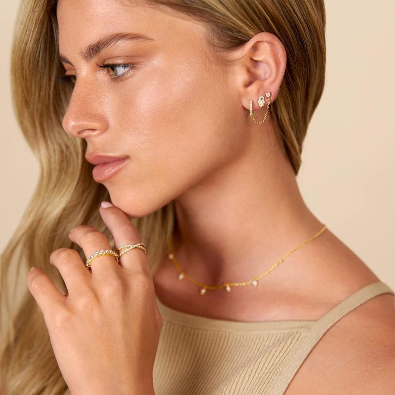 PAVOI 14K Gold Chain Earrings for Women | Double Piercing Dangle Chain Huggie Hoop Earrings | Cubic Zirconia Pearl Stud Ear Cuff Earrings for Women PAVOI 14K Gold Chain Earrings for Women | Double Piercing Dangle Chain Huggie Hoop Earrings | Cubic Zirconia Pearl Stud Ear Cuff Earrings for Women