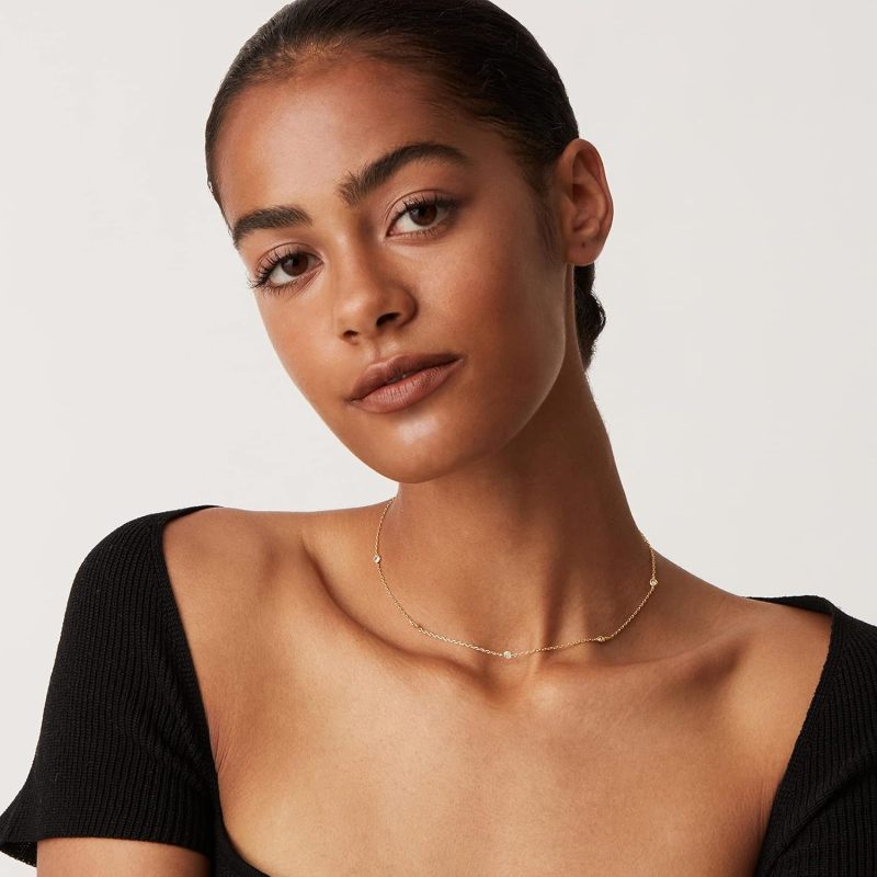 PAVOI 14K Gold Plated Station Necklace | Simulated Diamond BTY Necklace | Womens CZ Chain Necklace | Layering Necklaces PAVOI 14K Gold Plated Station Necklace | Simulated Diamond BTY Necklace | Womens CZ Chain Necklace | Layering Necklaces
