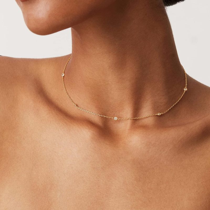PAVOI 14K Gold Plated Station Necklace | Simulated Diamond BTY Necklace | Womens CZ Chain Necklace | Layering Necklaces PAVOI 14K Gold Plated Station Necklace | Simulated Diamond BTY Necklace | Womens CZ Chain Necklace | Layering Necklaces