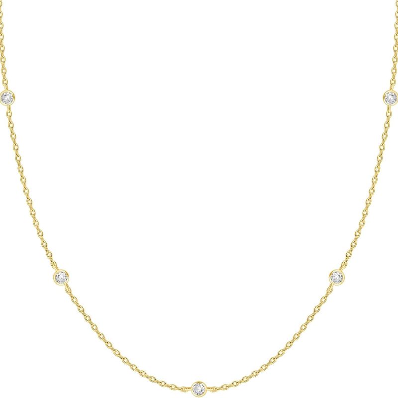 PAVOI 14K Gold Plated Station Necklace | Simulated Diamond BTY Necklace | Womens CZ Chain Necklace | Layering Necklaces PAVOI 14K Gold Plated Station Necklace | Simulated Diamond BTY Necklace | Womens CZ Chain Necklace | Layering Necklaces