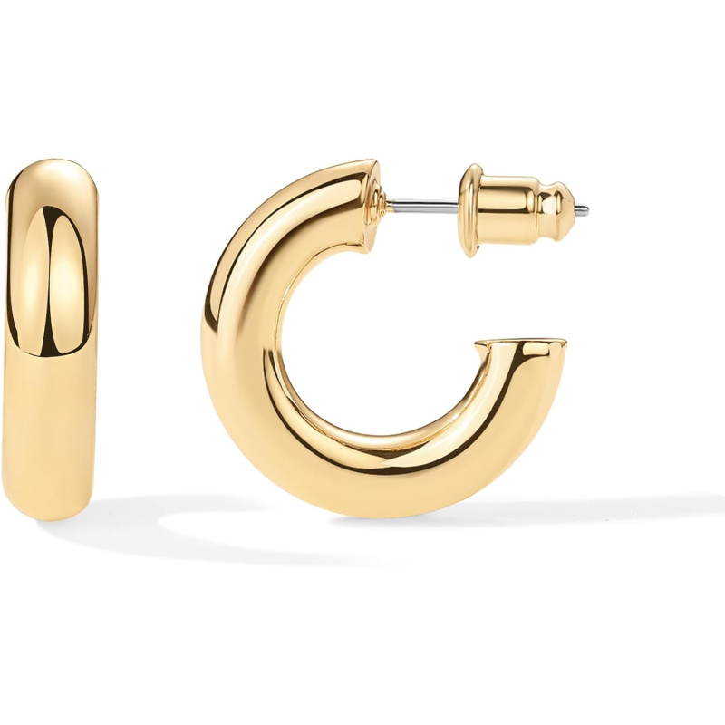 PAVOI 14K Gold Plated Lightweight Chunky Open Hoops for Women | Trendy Gold Hoop Earrings