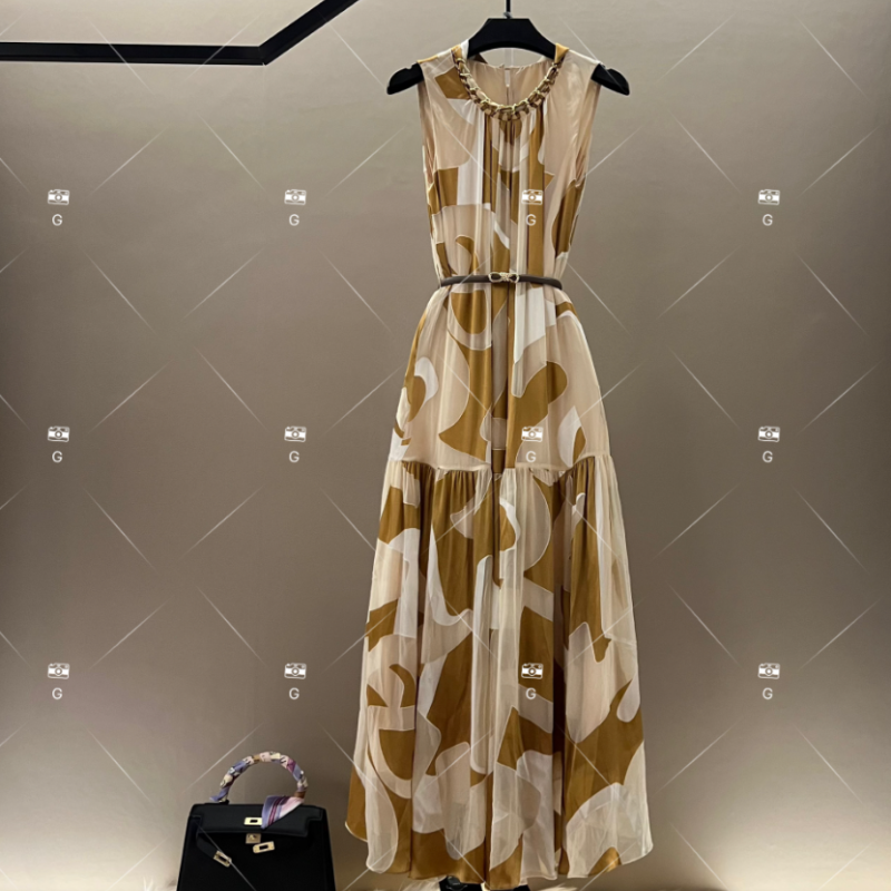 Summer new retro, fashionable and versatile printed sleeveless dress H-1097