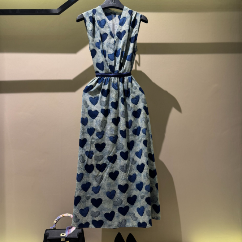 Retro fashion versatile printed sleeveless dress H-1019